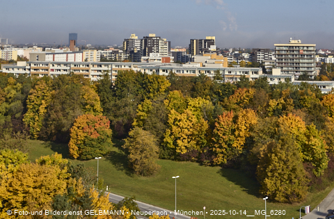 15.10.2025 - goldener Oktober mit Blick auf das Marx-Zentrum und Wohnanlage am Karl-Marx-Ring 52-62